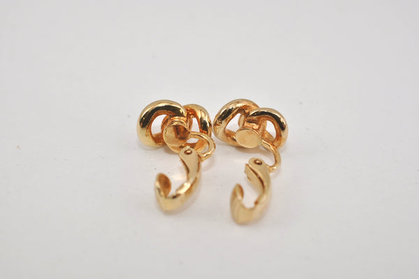 Authentic Christian Dior Clip-On Earrings Rhinestone Gold Plated CD 6861J