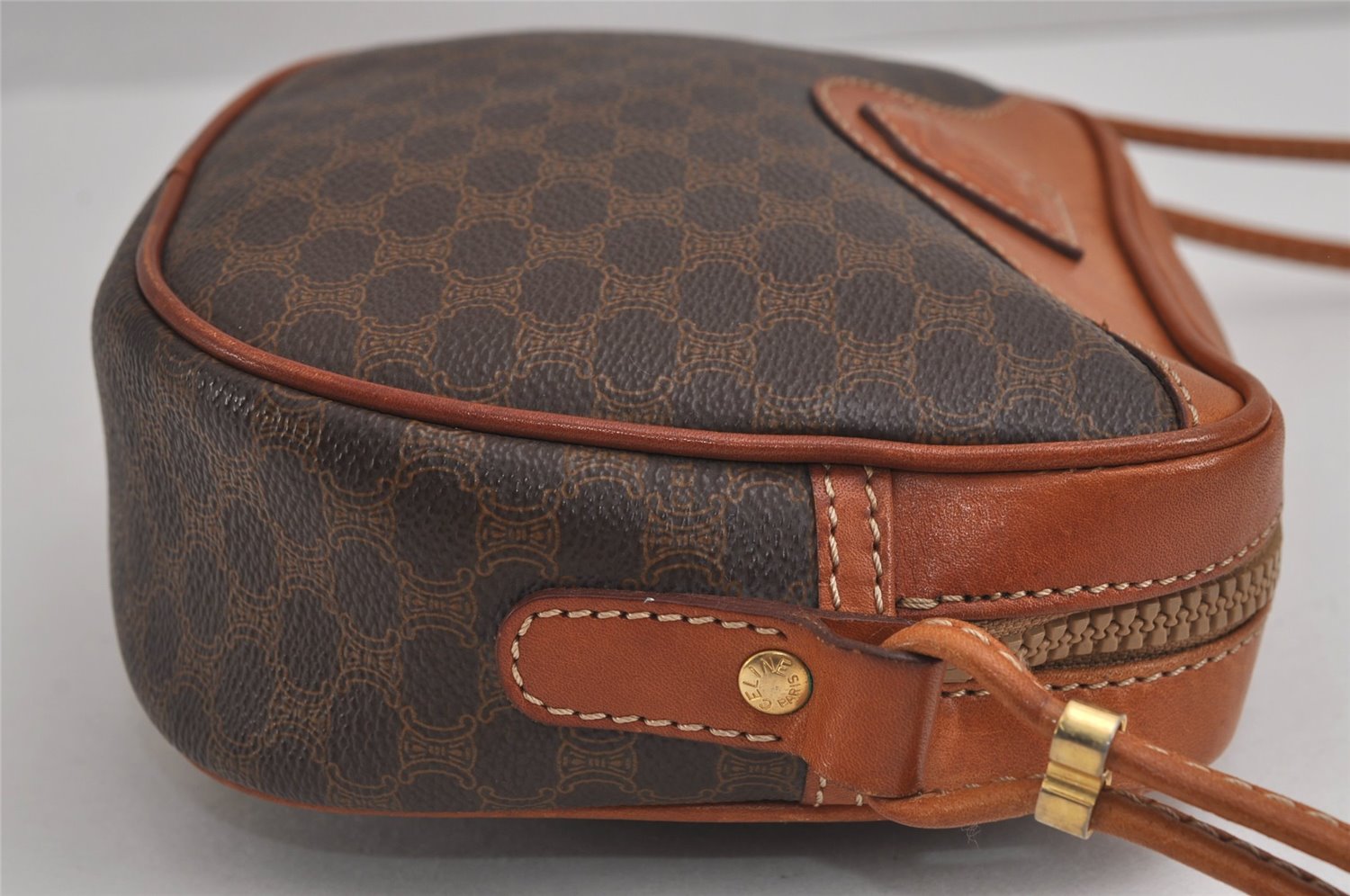 Authentic CELINE Macadam Blason Shoulder Cross Bag Purse PVC Leather Brown 6864J