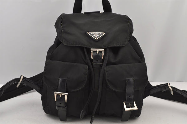 Authentic PRADA Vintage Nylon Tessuto Leather Drawstring Backpack Black 6866J