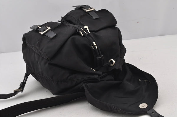 Authentic PRADA Vintage Nylon Tessuto Leather Drawstring Backpack Black 6866J