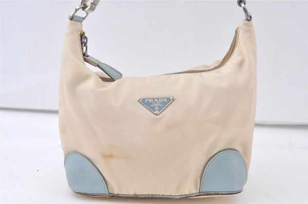 Authentic PRADA Nylon Tessuto Leather Shoulder Hand Bag Purse White Cream 6869K