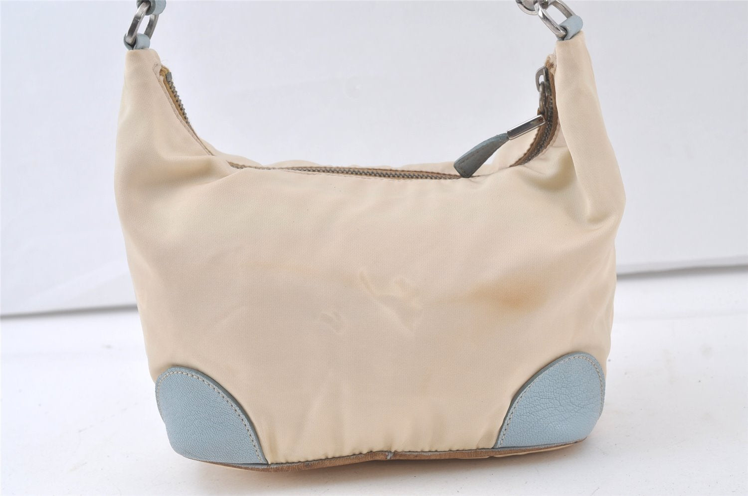 Authentic PRADA Nylon Tessuto Leather Shoulder Hand Bag Purse White Cream 6869K