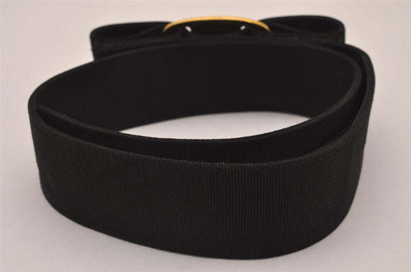 Auth Salvatore Ferragamo Vara Ribbon Canvas Leather Belt 23-26.6" Black 6871I