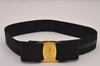 Auth Salvatore Ferragamo Vara Ribbon Canvas Leather Belt 23-26.6" Black 6871I