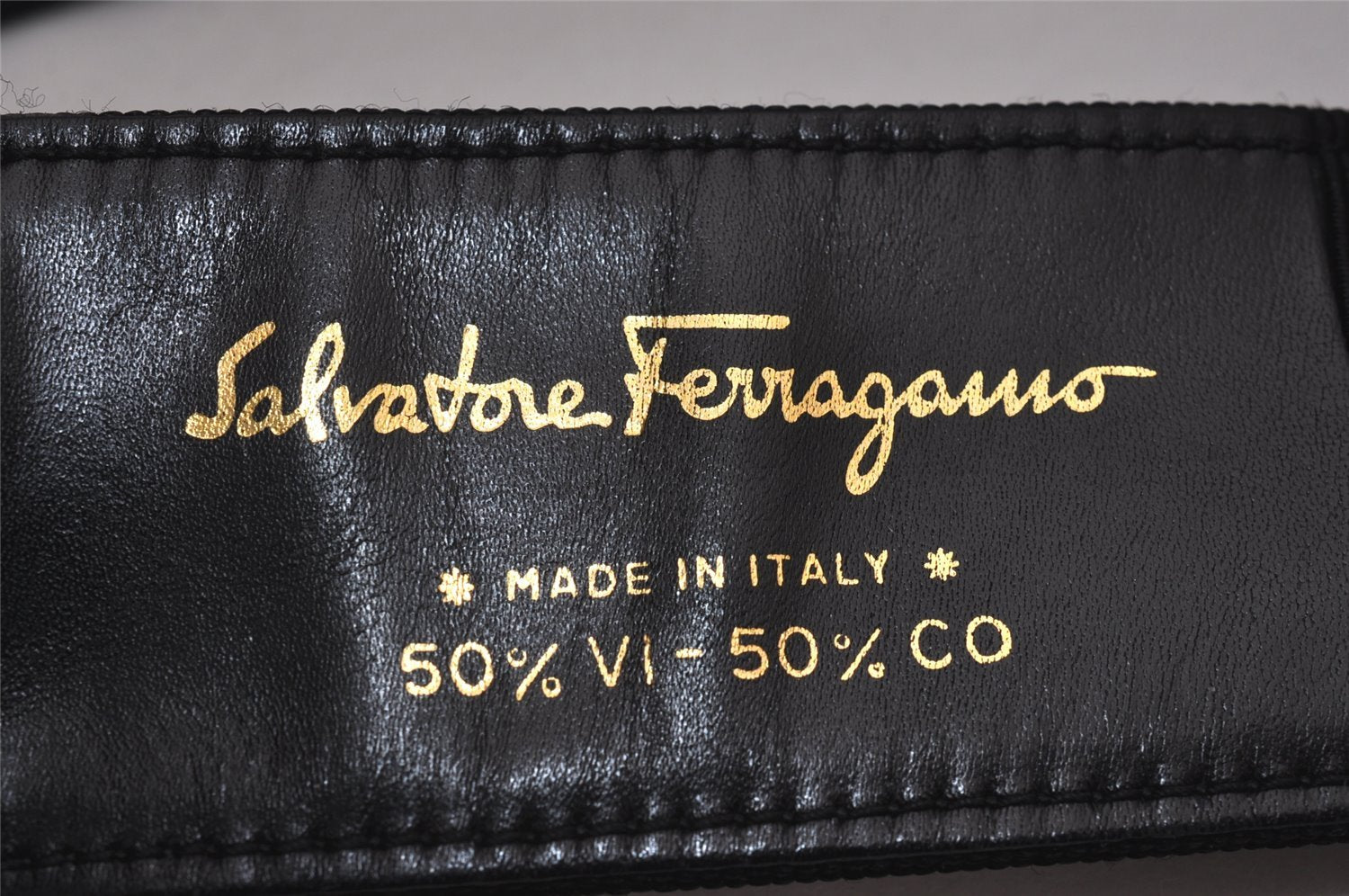 Auth Salvatore Ferragamo Vara Ribbon Canvas Leather Belt 23-26.6