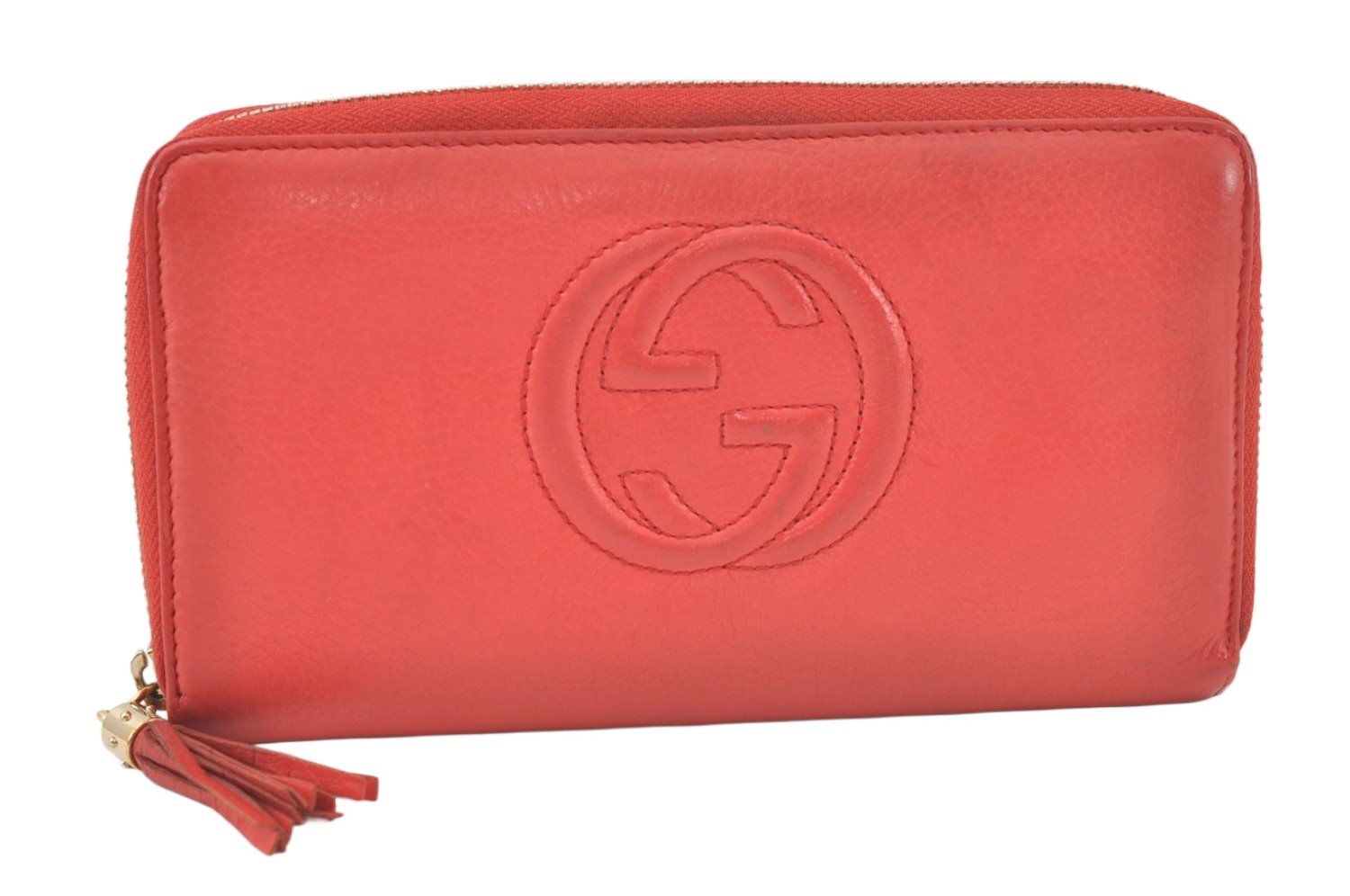 Authentic GUCCI SOHO Long Wallet Purse GG Tassel Leather 308280 Orange 6873K