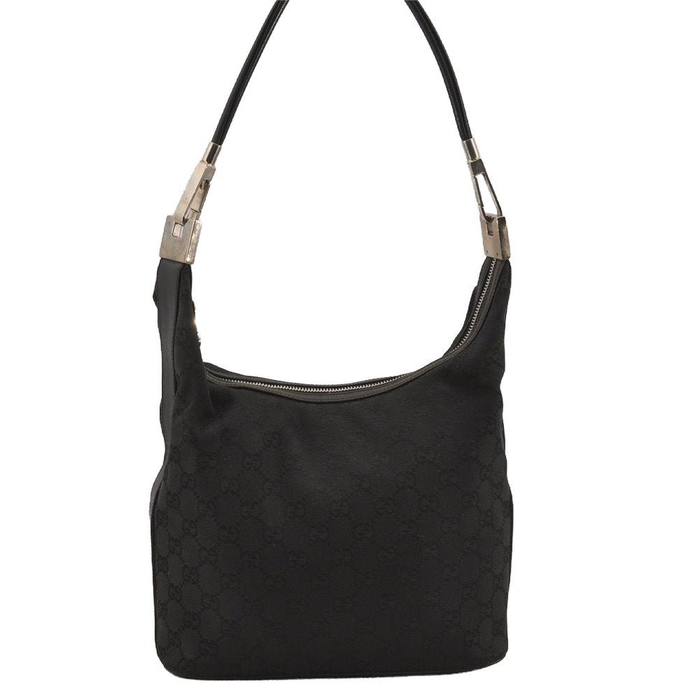 Authentic GUCCI Vintage Shoulder Bag Purse GG Canvas Leather 0013814 Black 6876J