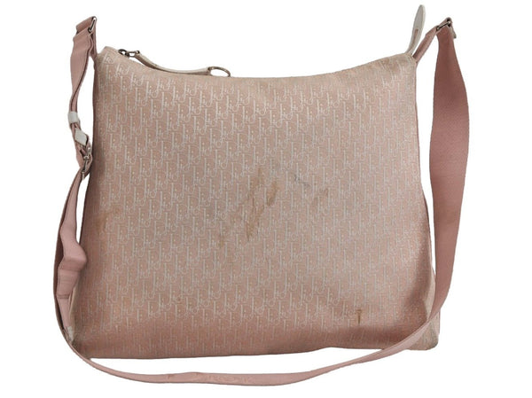 Authentic Christian Dior Trotter Shoulder Cross Bag Canvas Leather Pink 6877J