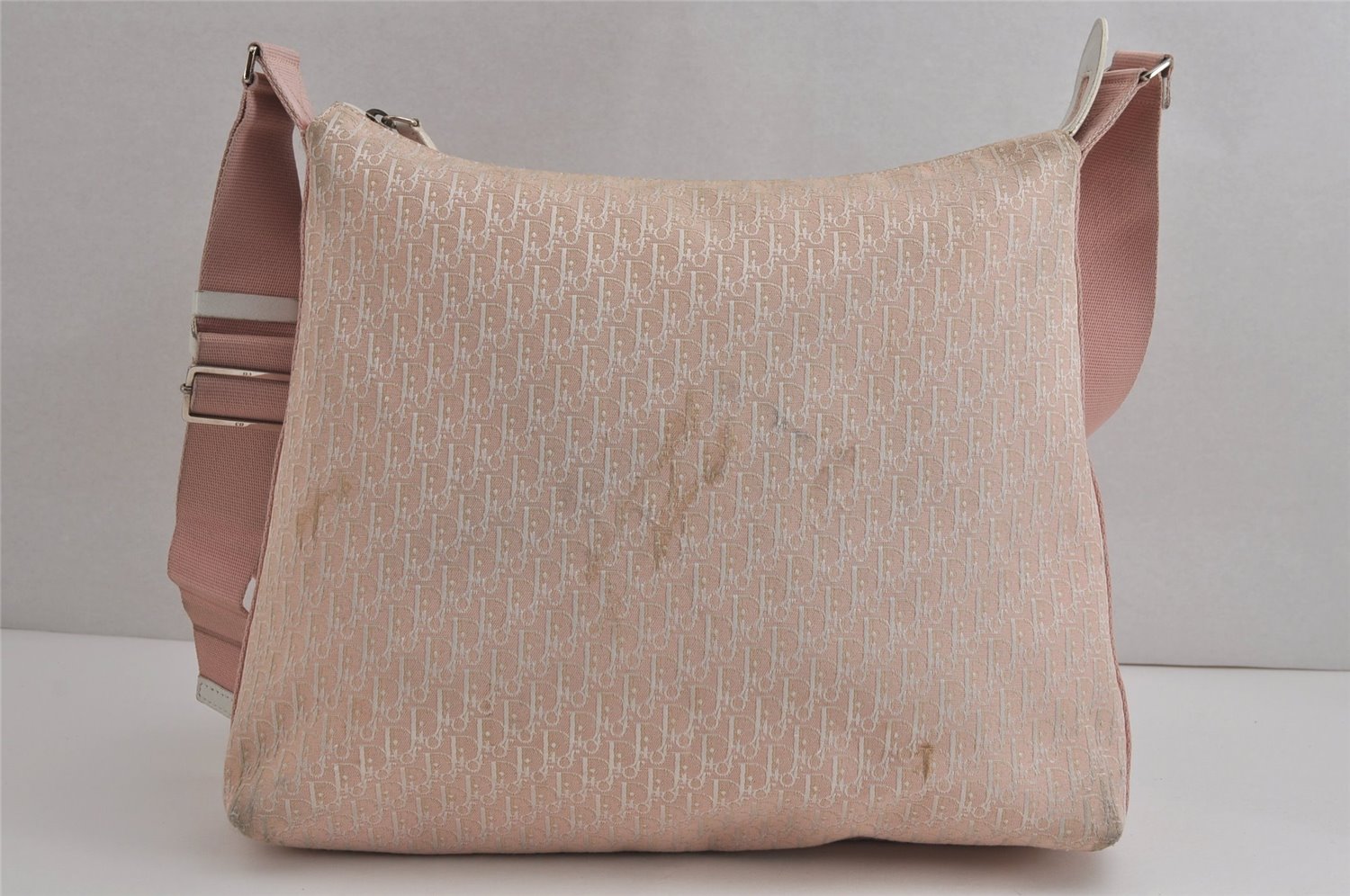 Authentic Christian Dior Trotter Shoulder Cross Bag Canvas Leather Pink 6877J