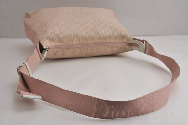 Authentic Christian Dior Trotter Shoulder Cross Bag Canvas Leather Pink 6877J