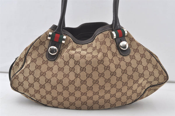 Auth GUCCI Web Sherry Line Match Ball Tote Bag GG Canvas Leather Brown 6877K