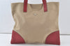 Authentic PRADA Vintage Canvas Leather Shoulder Tote Bag Beige Red 6878K