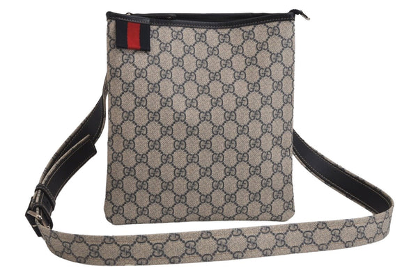 Authentic GUCCI Sherry Line Shoulder Cross Bag GG PVC Leather 246413 Navy 6883J