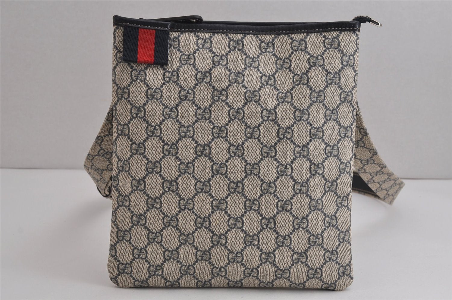 Authentic GUCCI Sherry Line Shoulder Cross Bag GG PVC Leather 246413 Navy 6883J
