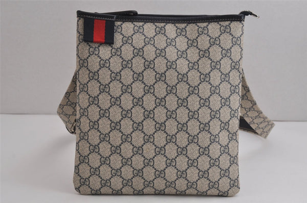 Authentic GUCCI Sherry Line Shoulder Cross Bag GG PVC Leather 246413 Navy 6883J