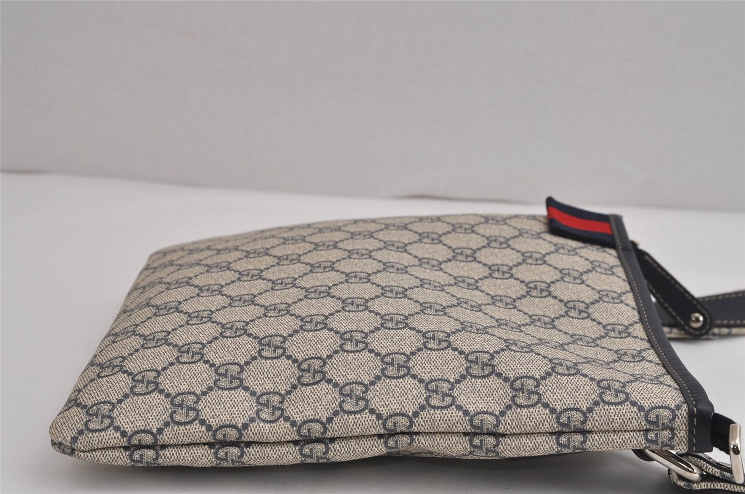 Authentic GUCCI Sherry Line Shoulder Cross Bag GG PVC Leather 246413 Navy 6883J
