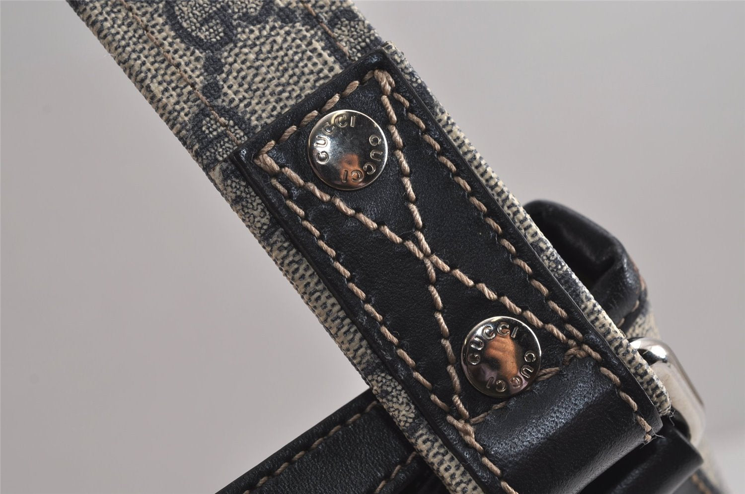 Authentic GUCCI Sherry Line Shoulder Cross Bag GG PVC Leather 246413 Navy 6883J
