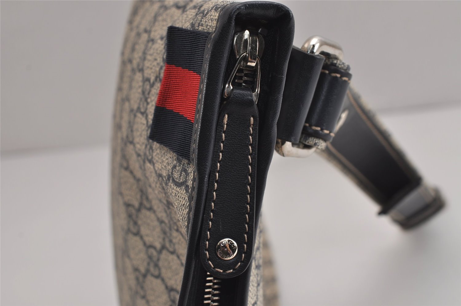 Authentic GUCCI Sherry Line Shoulder Cross Bag GG PVC Leather 246413 Navy 6883J