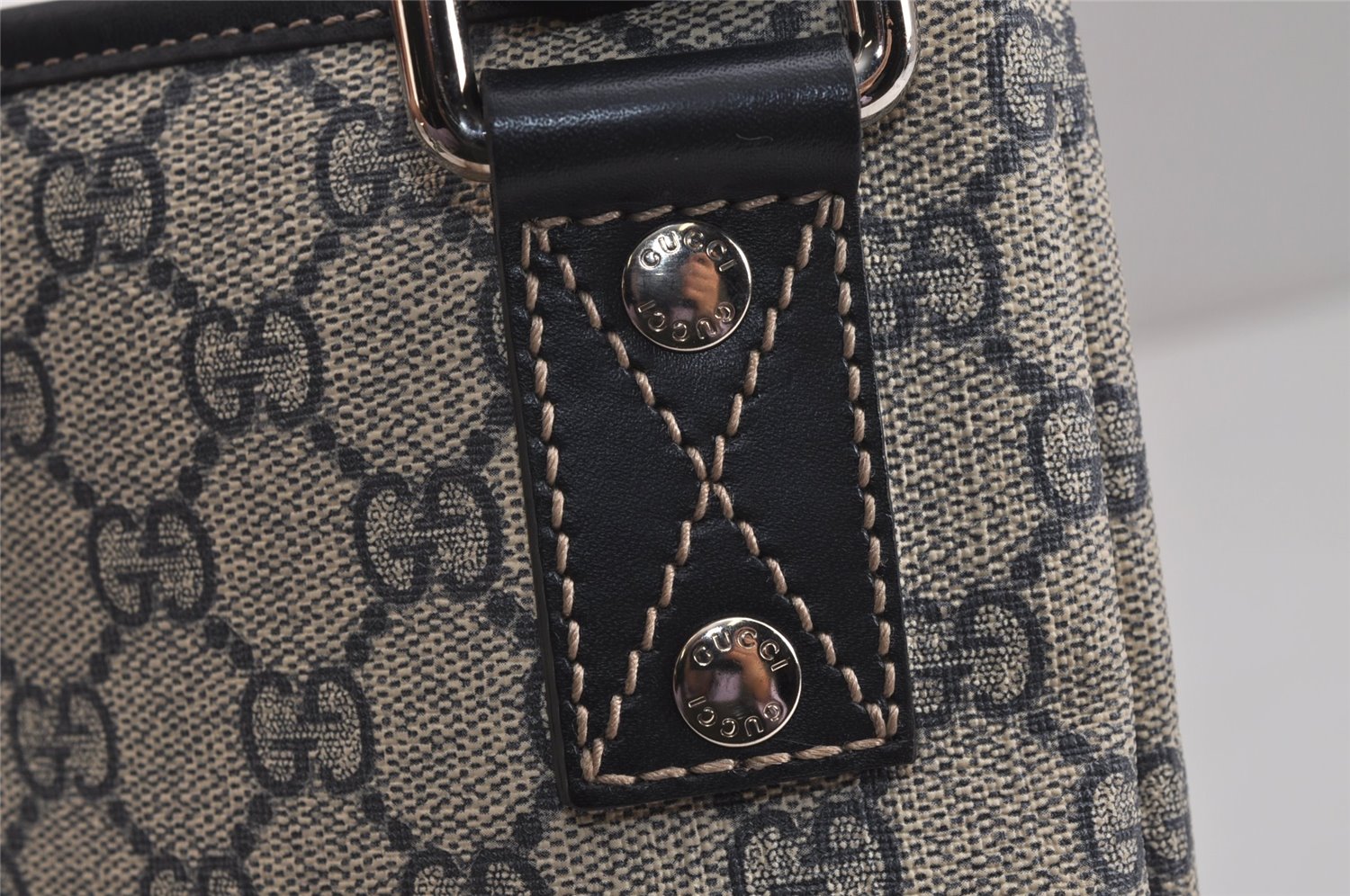 Authentic GUCCI Sherry Line Shoulder Cross Bag GG PVC Leather 246413 Navy 6883J