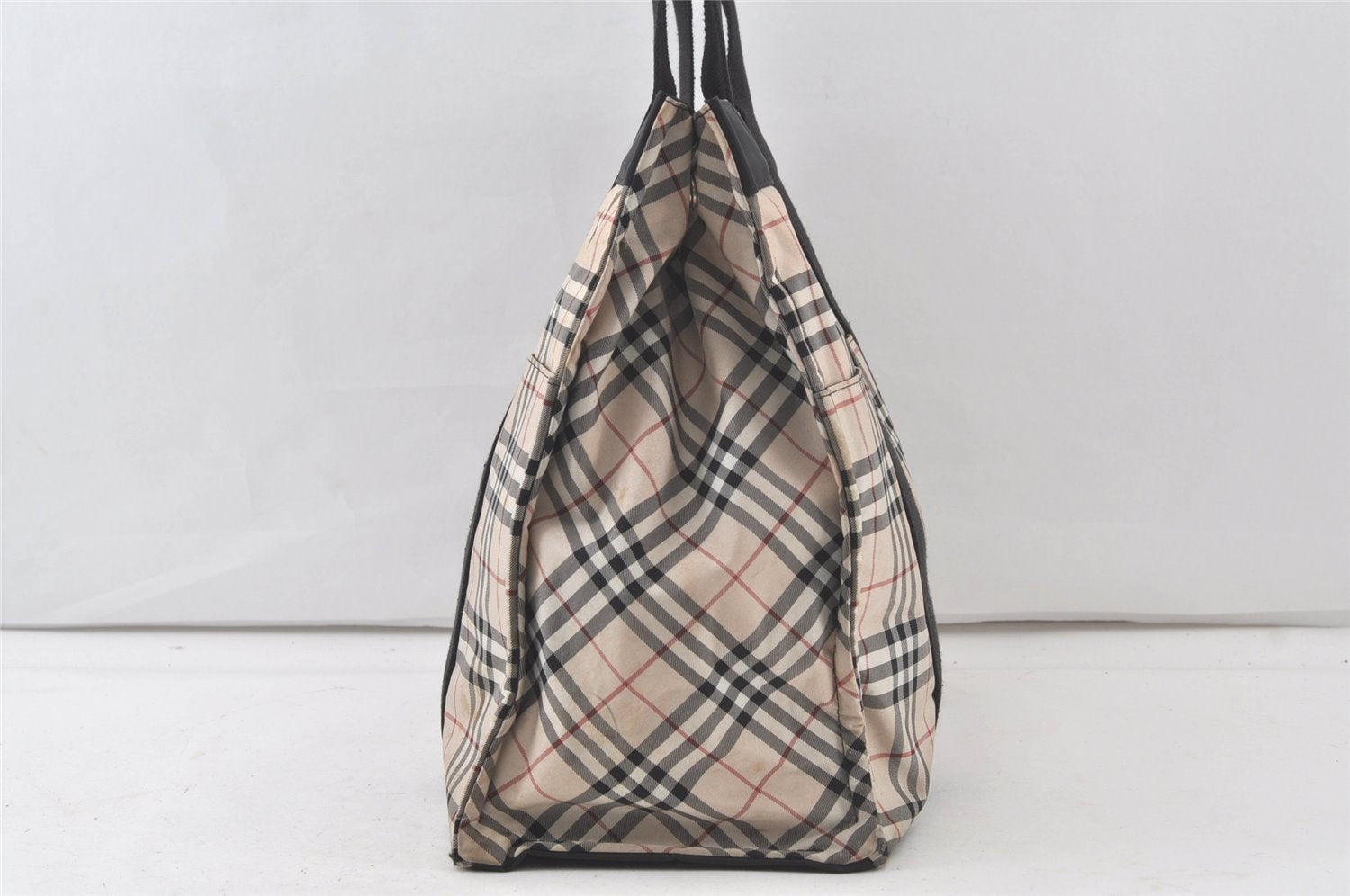 Authentic BURBERRY Vintage Nova Check Nylon Tote Hand Bag Beige 6884K