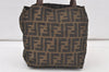 Authentic FENDI Vintage Zucca Tote Hand Bag Purse Nylon Leather Brown 6886K