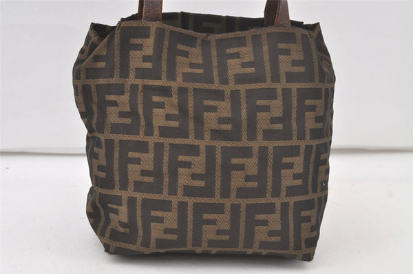 Authentic FENDI Vintage Zucca Tote Hand Bag Purse Nylon Leather Brown 6886K