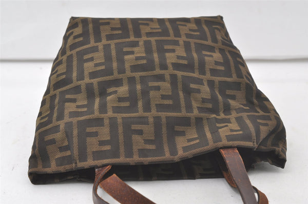 Authentic FENDI Vintage Zucca Tote Hand Bag Purse Nylon Leather Brown 6886K