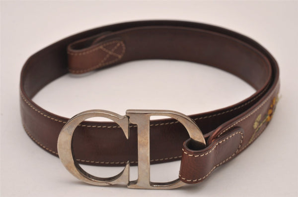 Authentic Christian Dior Belt Leather Size 85cm 33.5inches Brown CD 6887I