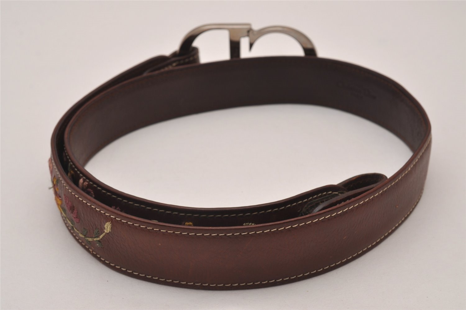 Authentic Christian Dior Belt Leather Size 85cm 33.5inches Brown CD 6887I