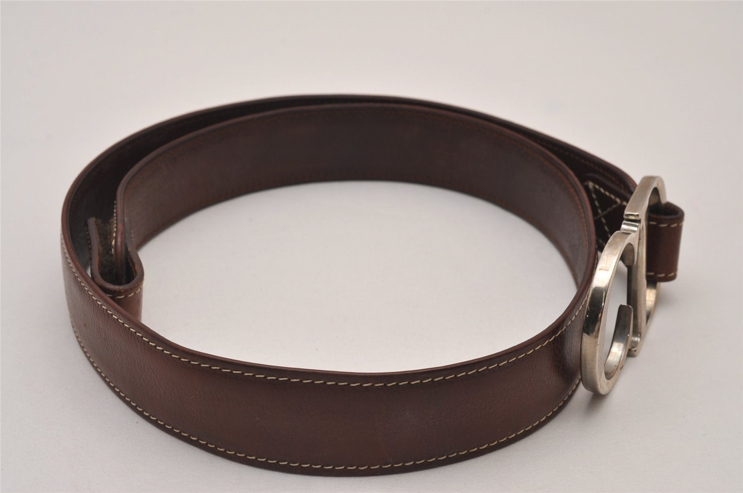 Authentic Christian Dior Belt Leather Size 85cm 33.5inches Brown CD 6887I