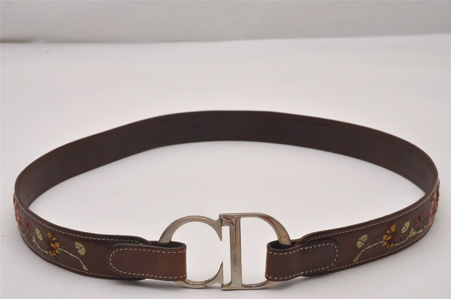 Authentic Christian Dior Belt Leather Size 85cm 33.5inches Brown CD 6887I