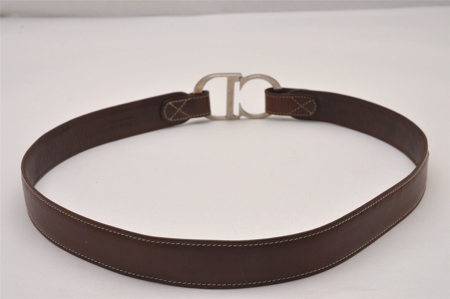 Authentic Christian Dior Belt Leather Size 85cm 33.5inches Brown CD 6887I