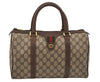 Authentic GUCCI Web Sherry Line Hand Boston Bag GG PVC Leather Brown Junk 6887J