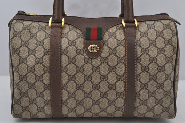 Authentic GUCCI Web Sherry Line Hand Boston Bag GG PVC Leather Brown Junk 6887J
