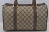 Authentic GUCCI Web Sherry Line Hand Boston Bag GG PVC Leather Brown Junk 6887J