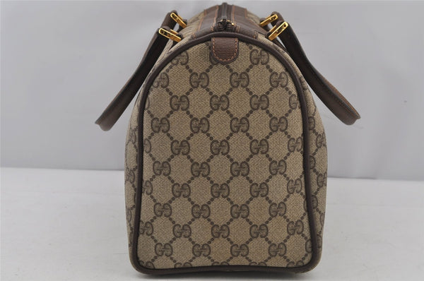Authentic GUCCI Web Sherry Line Hand Boston Bag GG PVC Leather Brown Junk 6887J