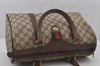 Authentic GUCCI Web Sherry Line Hand Boston Bag GG PVC Leather Brown Junk 6887J