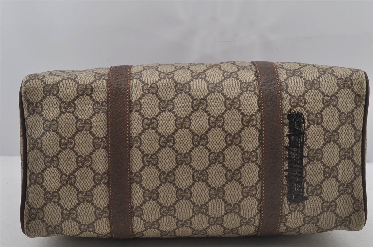 Authentic GUCCI Web Sherry Line Hand Boston Bag GG PVC Leather Brown Junk 6887J