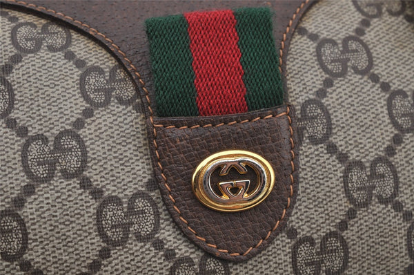 Authentic GUCCI Web Sherry Line Hand Boston Bag GG PVC Leather Brown Junk 6887J