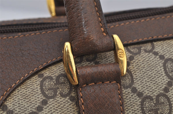 Authentic GUCCI Web Sherry Line Hand Boston Bag GG PVC Leather Brown Junk 6887J