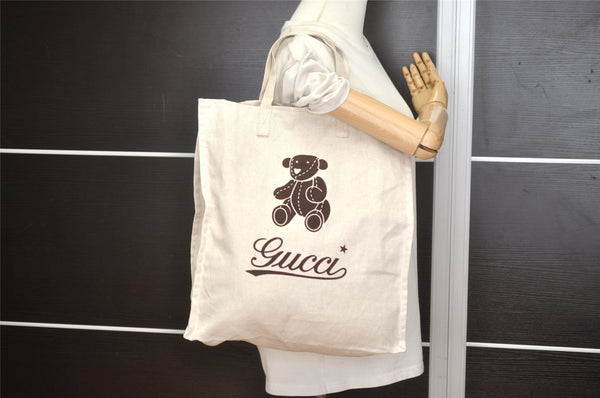 Authentic GUCCI Web Sherry Line Bear Hand Tote Bag Canvas 327237 White 6888I