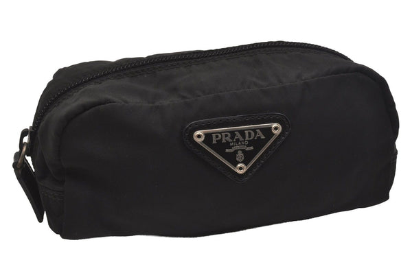 Authentic PRADA Vintage Nylon Tessuto Leather Pouch Purse Black 6888J