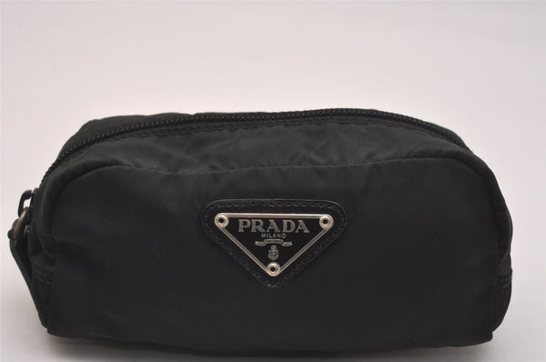 Authentic PRADA Vintage Nylon Tessuto Leather Pouch Purse Black 6888J