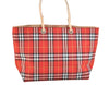 Authentic BURBERRY Vintage Check Tote Hand Bag Nylon Leather Red 6888K