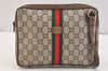 Authentic GUCCI Web Sherry Line GG Plus Clutch Bag PVC Leather Brown Junk 6890K