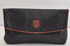 Authentic CELINE Vintage Clutch Hand Bag Purse Leather Black 6894J