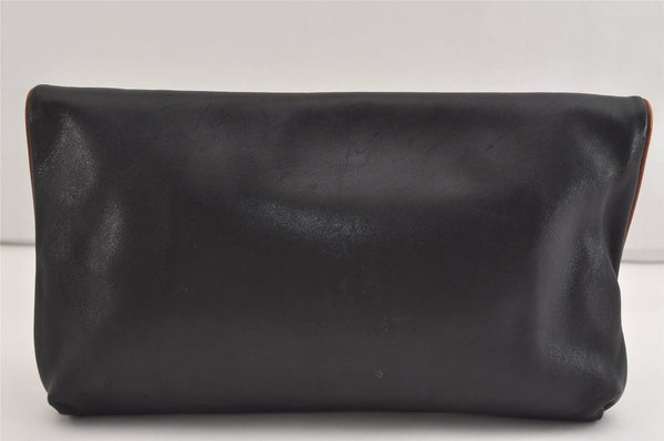 Authentic CELINE Vintage Clutch Hand Bag Purse Leather Black 6894J