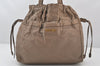 Authentic PRADA Vintage Leather Drawstring Tote Bag Purse Beige 6894K