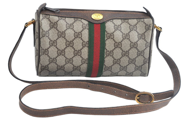 Authentic GUCCI Web Sherry Line Shoulder Bag GG PVC Leather Brown Junk 6896J