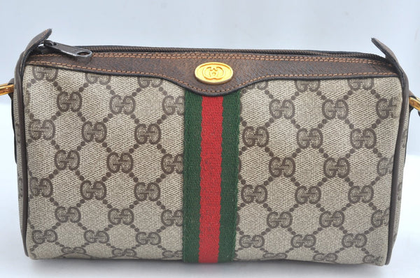 Authentic GUCCI Web Sherry Line Shoulder Bag GG PVC Leather Brown Junk 6896J